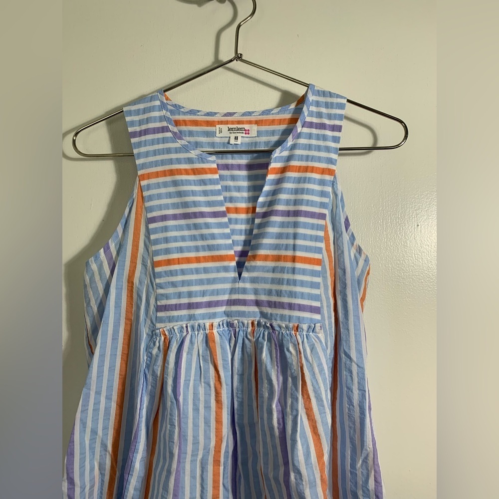 LemLem striped searsucker, sleeveless, striped, blue, purple orange mini dress S - Picture 4 of 7